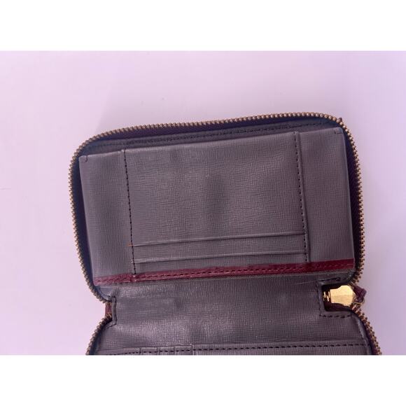 Vintage Fossil Wallet Red Burgundy Zip Leather Pockets 6 x 4 Boho Indie Travel - Picture 3 of 9